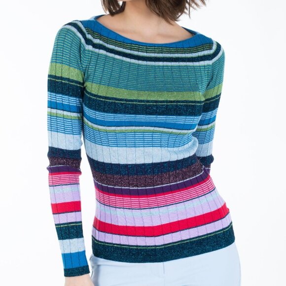 Brooks Brothers NWOT Women's Cotton Blend Metallic Striped Ribbed Sweater Size L - Picture 1 of 9